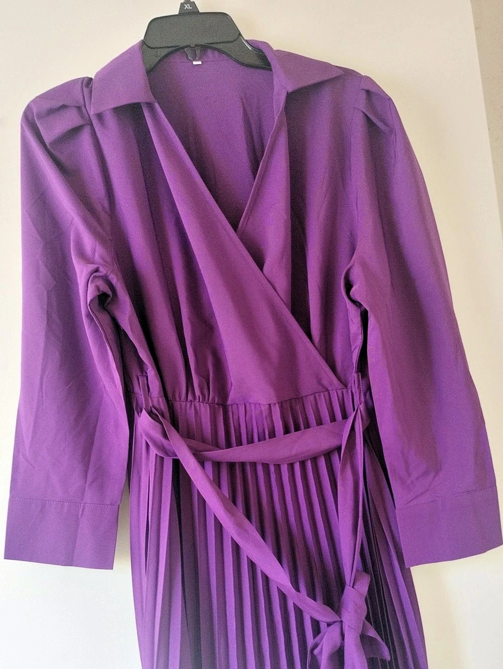 Purple Pleated Maxi Wrap Dress